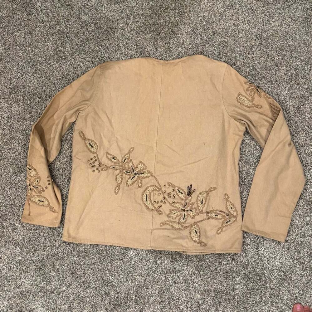 Laura Ashley Embroidered Beaded Linen Jacket Tan Size S - Picture 11 of 13